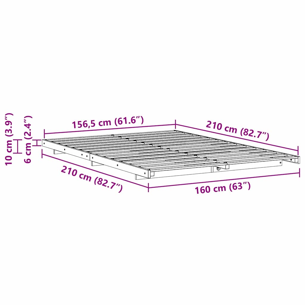 Bodenbettgestell Wachsbraun 160 x 210 cm Massivholz Kiefer