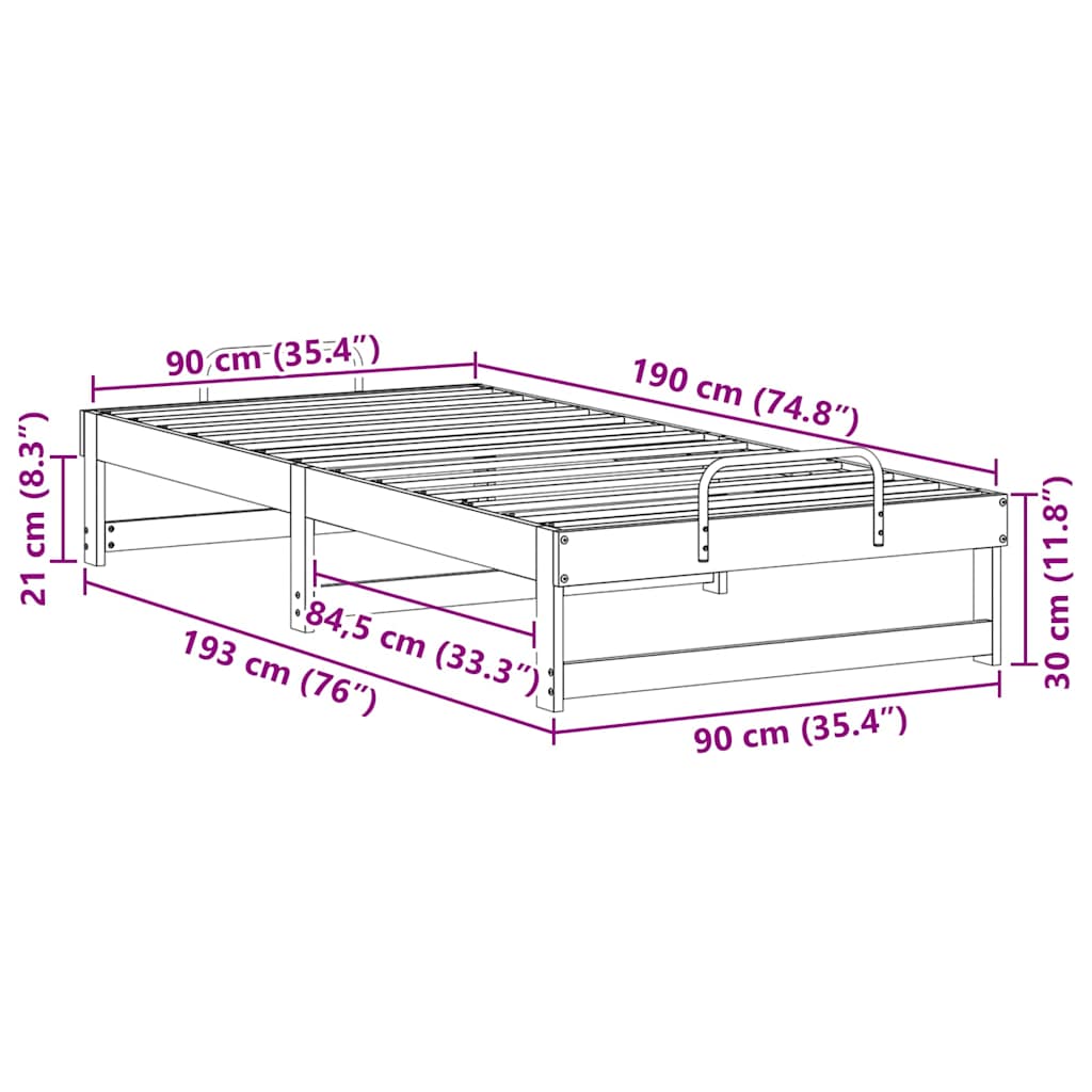 Bettrahmen Braun 90 x 190 cm Massives Kiefernholz