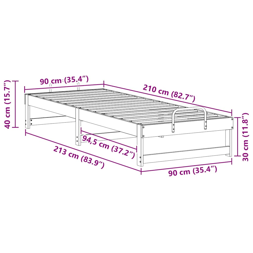 Bettrahmen Braun 90 x 210 cm Massives Kiefernholz