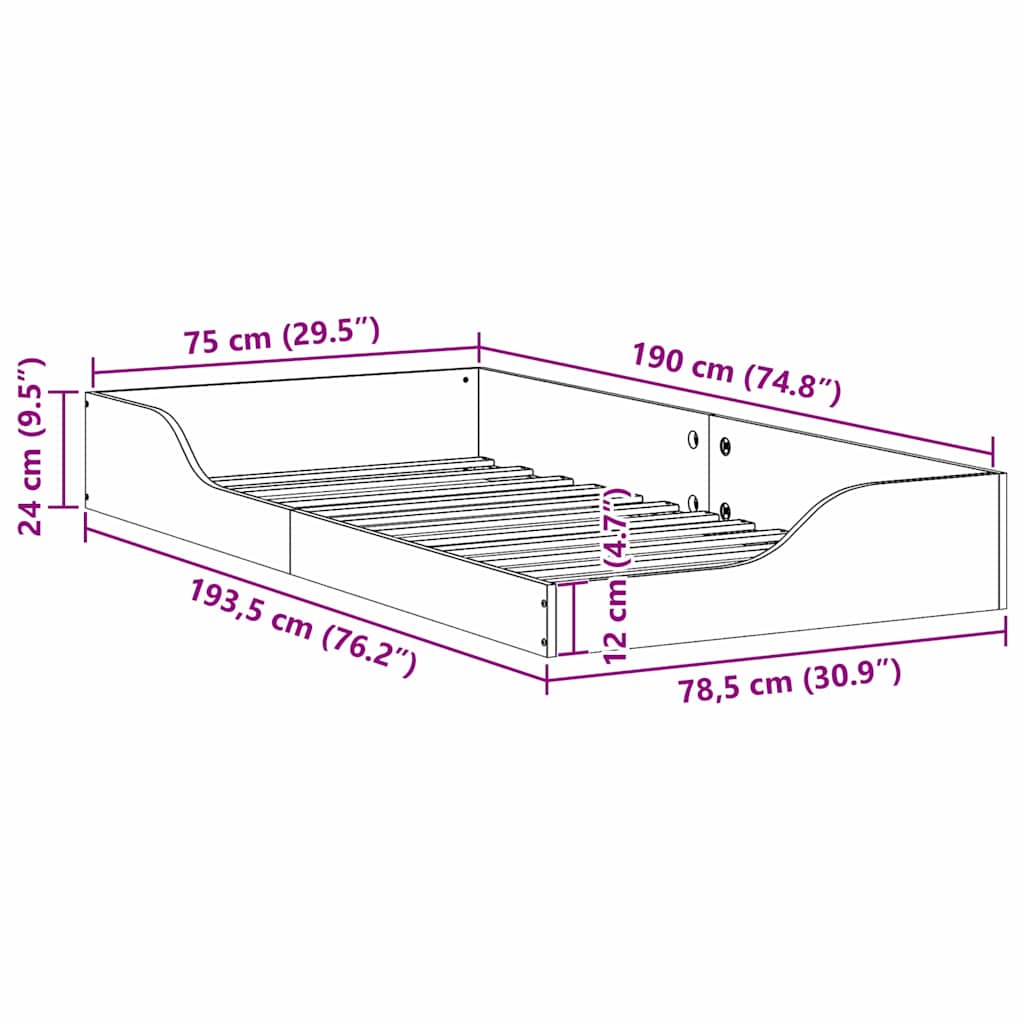 Bodenbettgestell Weiß 75 x 190 cm Massivholz Kiefer