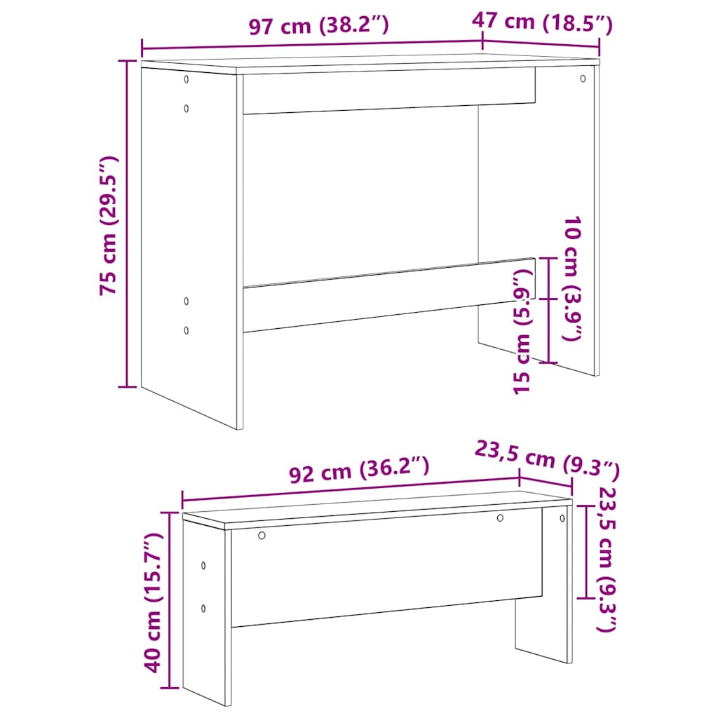 Essgruppe 2 pcs Schwarz Eichen-Optik 97 x 47 x 75 cm
