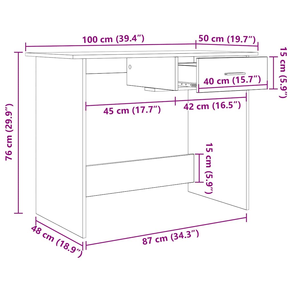 Schreibtisch Artisan-Eiche 100 x 50 x 76 cm Holzwerkstoff