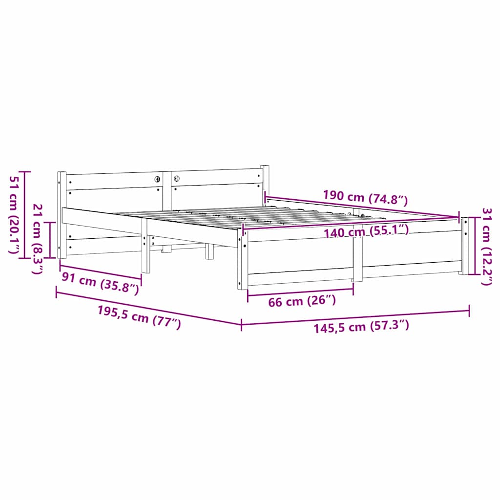 Bettrahmen Wachsbraun 205.5 x 95.5 x 51 cm Massives Kiefernholz