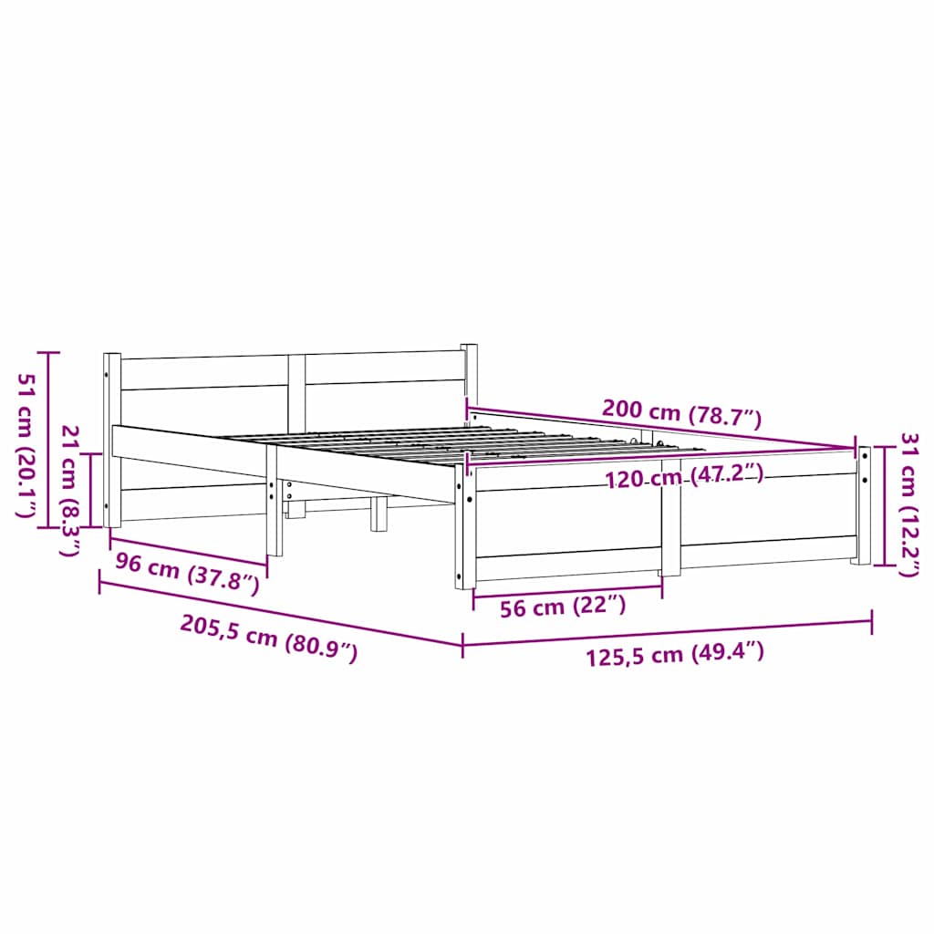 Bettrahmen Wachsbraun 205.5 x 95.5 x 51 cm Massives Kiefernholz