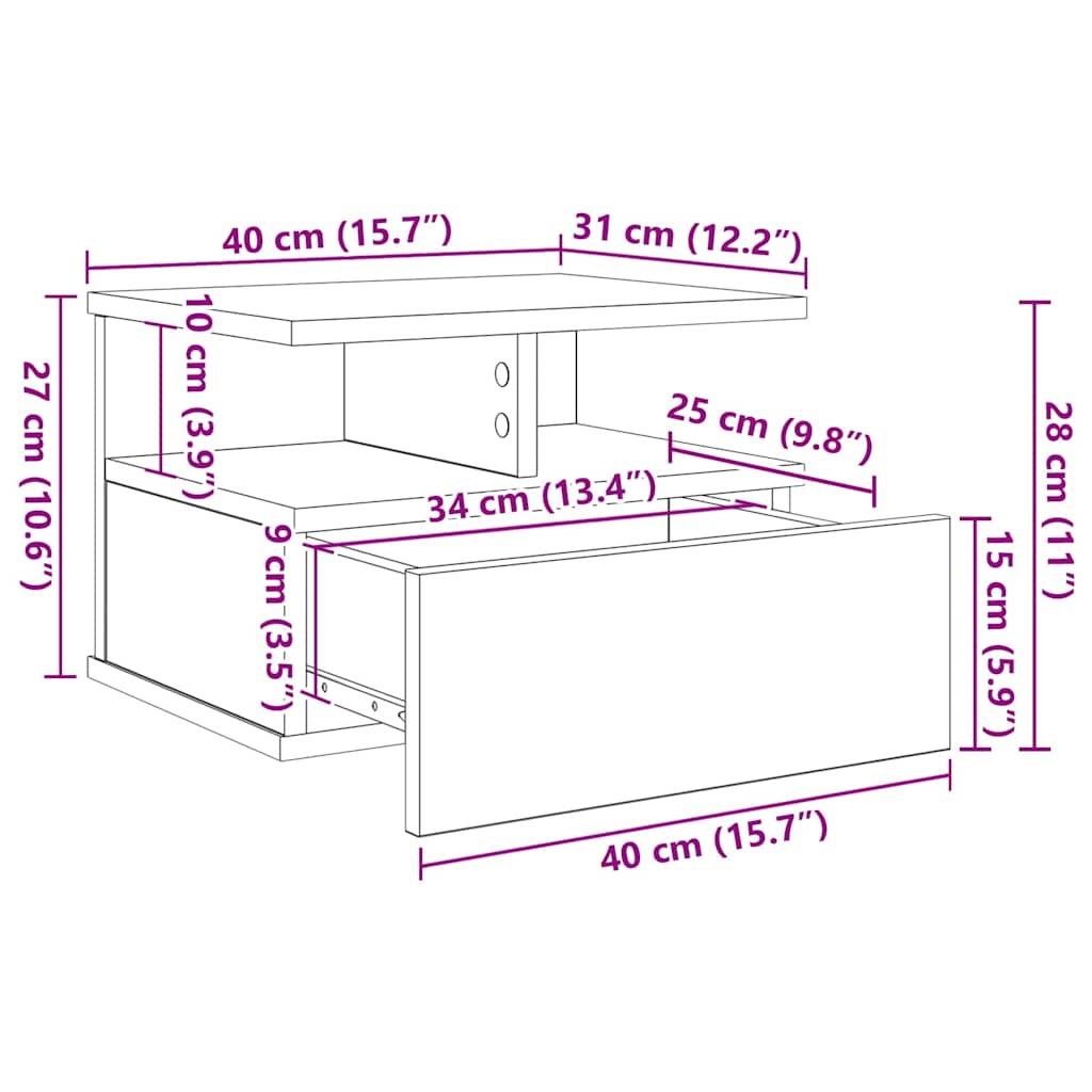 Schwebender Nachttisch 2 pcs Altholz 40 x 31 x 27 cm