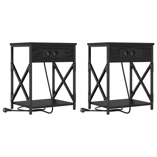 Nachttisch mit Ladestation 2 pcs Schwarze Eiche 41 x 31 x 51 cm