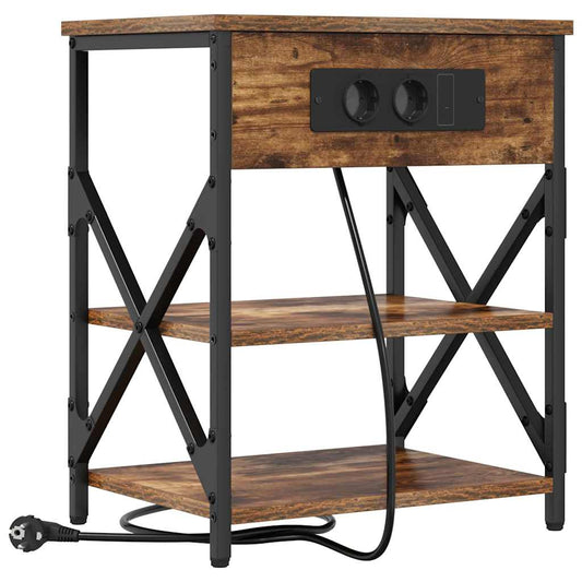 Nachttisch mit Ladestation mit Regal Räuchereiche Holzwerkstoff