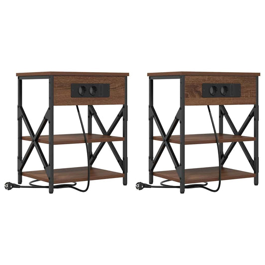 Nachttisch mit Ladestation Braun Eichen-Optik Holzwerkstoff