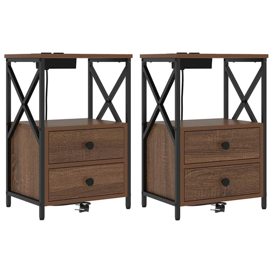 Nachttisch mit Ladestation Braun Eichen-Optik Holzwerkstoff