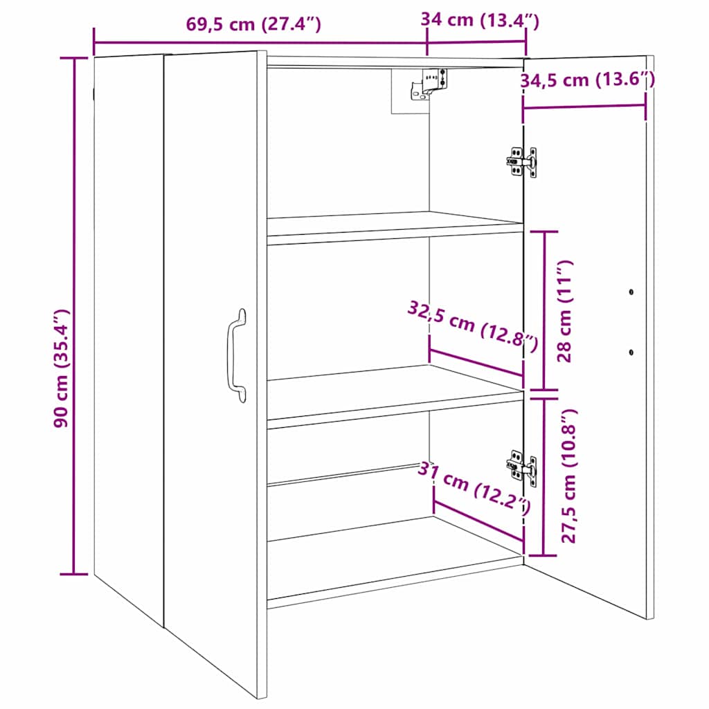 Hängeschrank Altholz 69.5 x 34 x 90 cm Holzwerkstoff