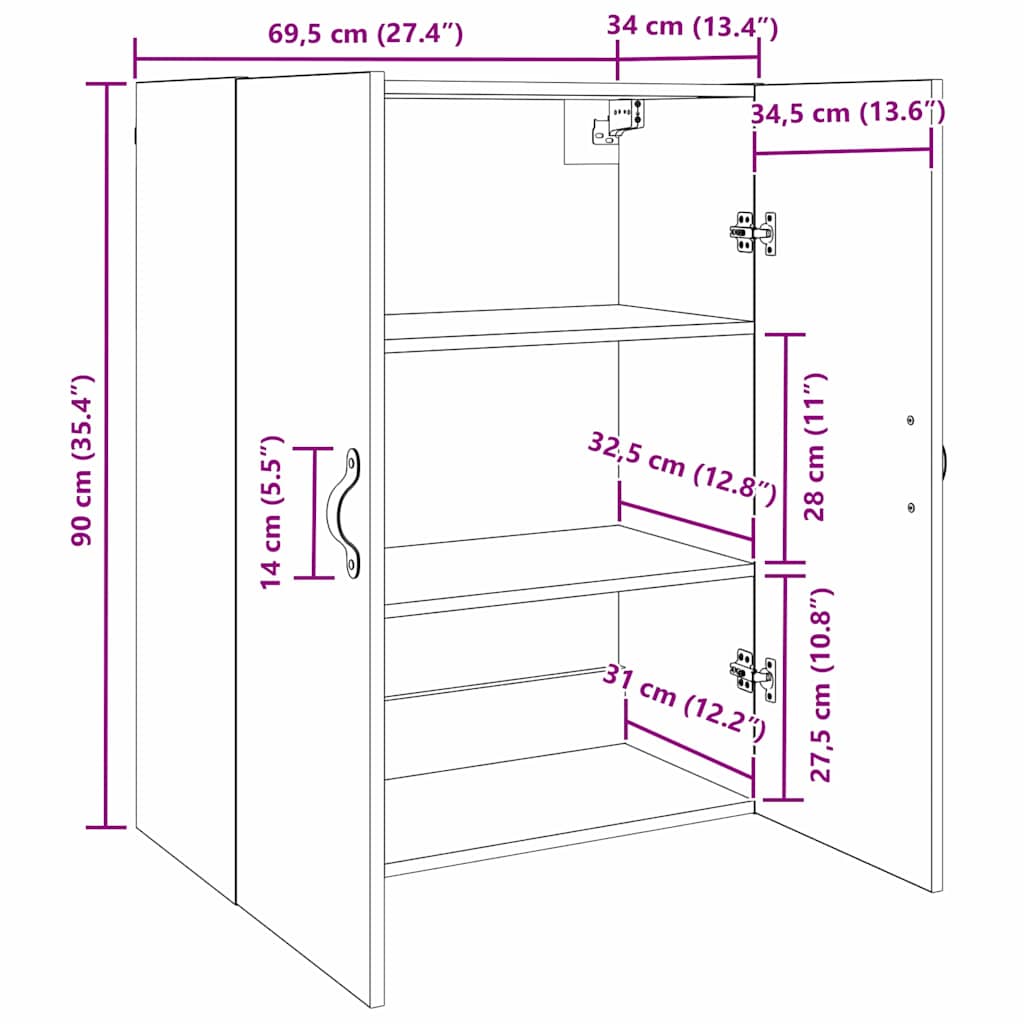 Wandschrank Braun 69.5 x 34 x 90 cm Holzwerkstoff