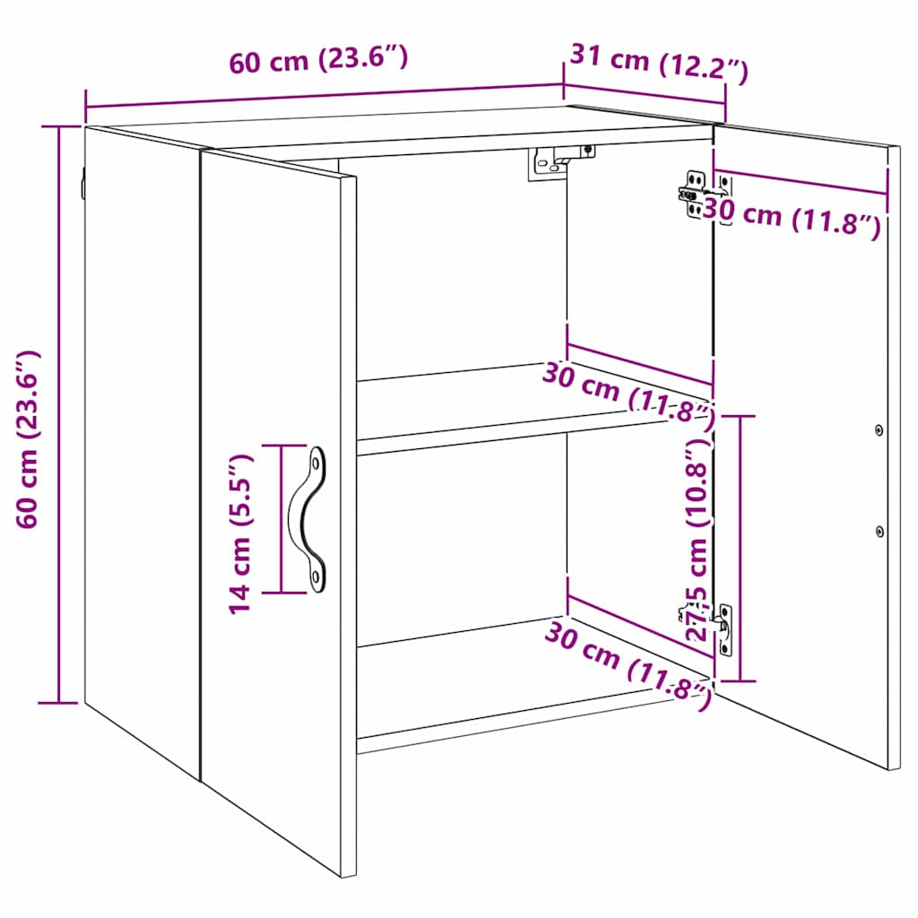 Wandschrank Artisan-Eiche 60 x 31 x 60 cm Holzwerkstoff