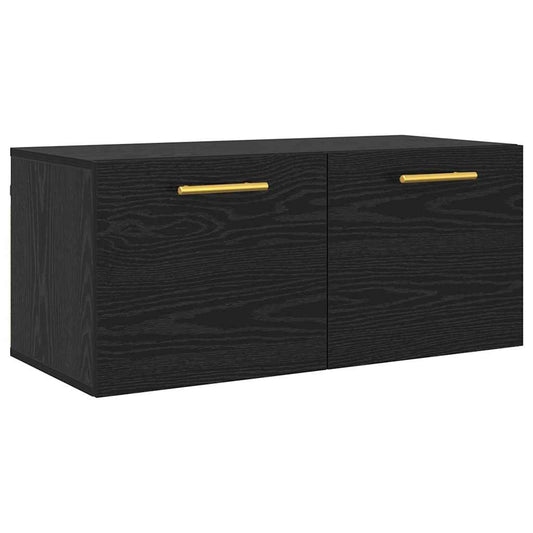 Wandschrank Wandmontiert Schwarz Eichen-Optik 80 x 36.5 x 35 cm
