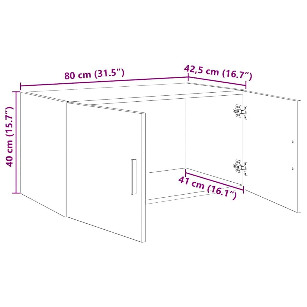 Wandschrank Wandmontiert Schwarz Eichen-Optik 80 x 42,5 x 40 cm