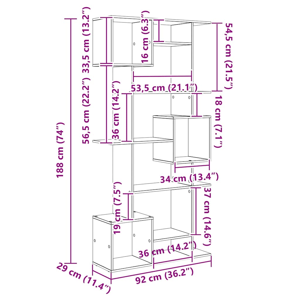 Bücherregal Schwarz Eichen-Optik 92 x 29 x 188 cm Holzwerkstoff