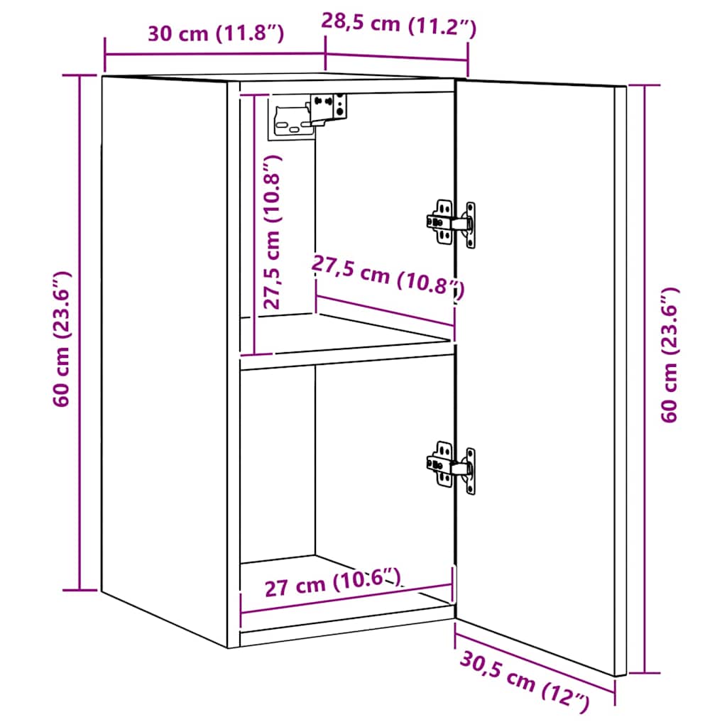 TV-Schrankset Wandmontiert Schwarz Eichen-Optik Holzwerkstoff