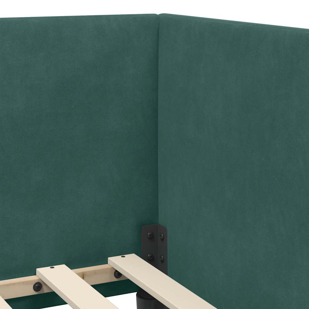 Eckbettgestell mit Kopfteil Dunkelgrün 90 x 190 cm Samt