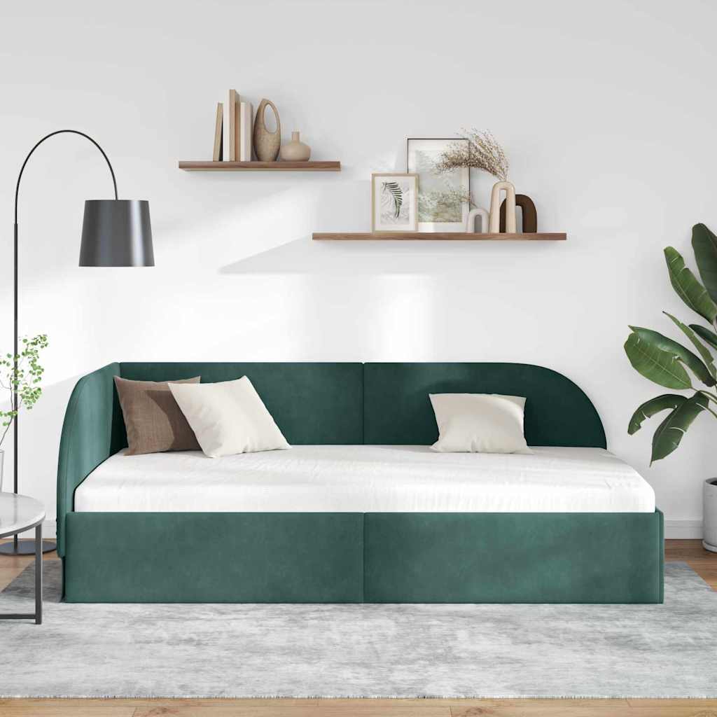 Eckbettgestell mit Kopfteil Dunkelgrün 90 x 190 cm Samt