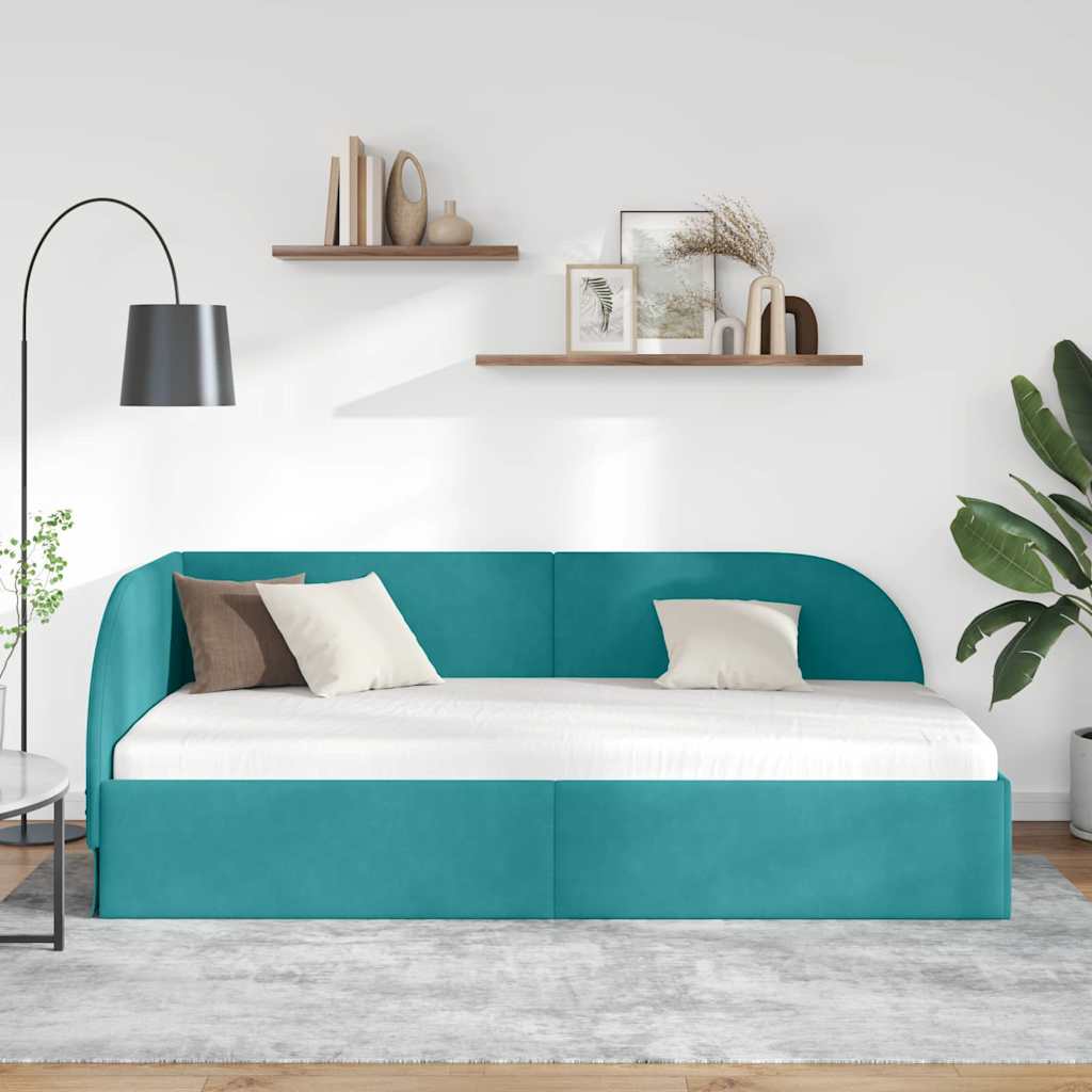 Eckbettgestell mit Kopfteil Türkis 90 x 190 cm Samt