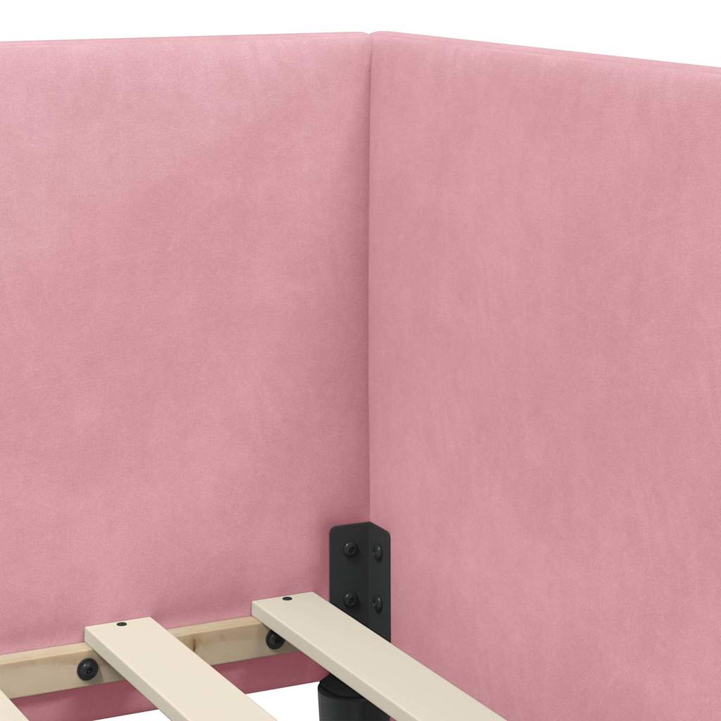 Eckbettgestell mit Kopfteil Rosa 100 x 200 cm Samt