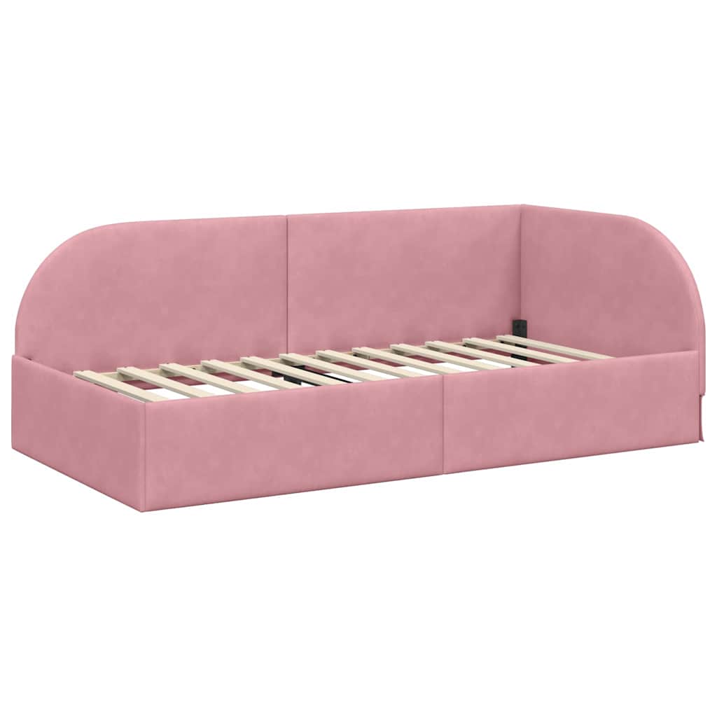 Eckbettgestell mit Kopfteil Rosa 100 x 200 cm Samt