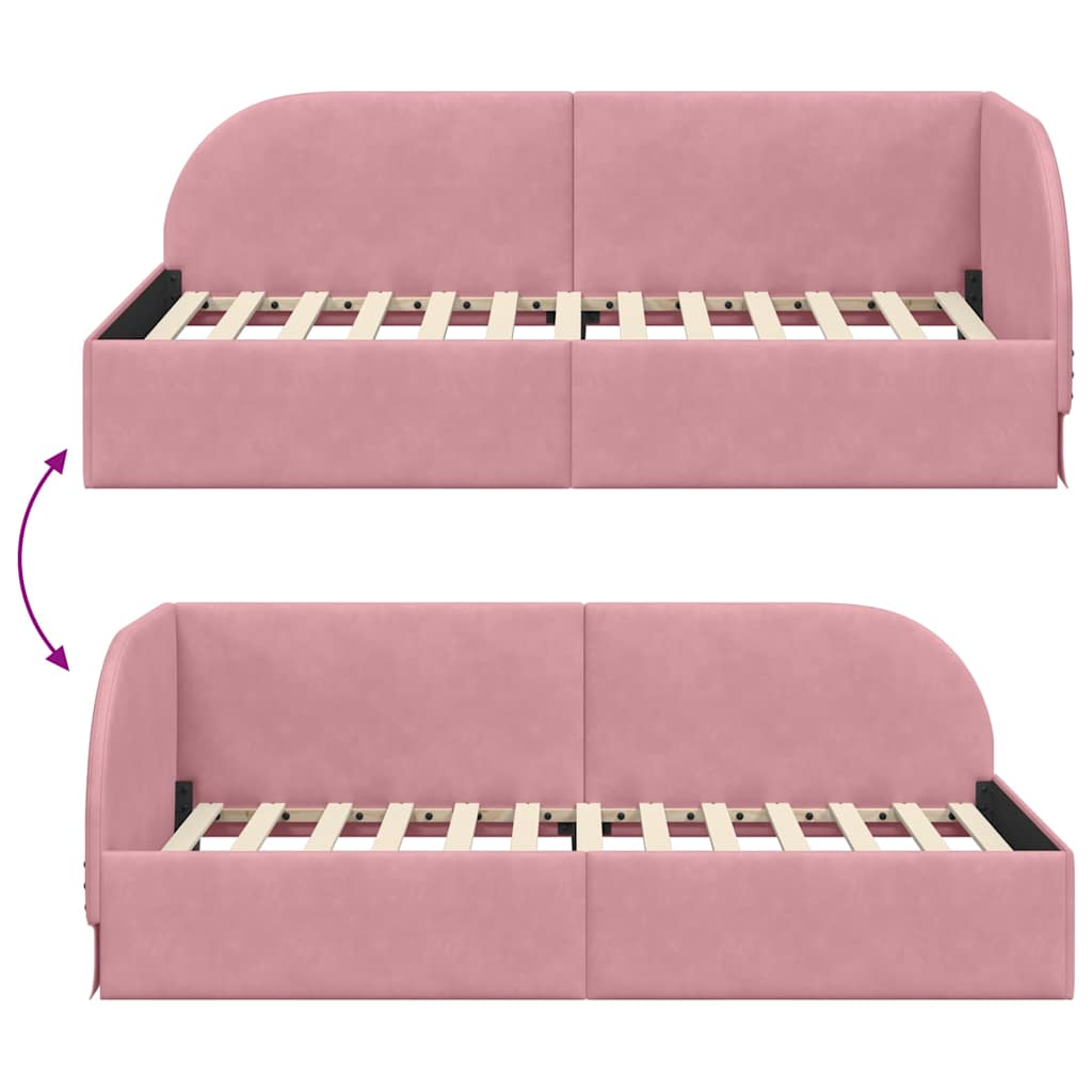 Eckbettgestell mit Kopfteil Rosa 100 x 200 cm Samt