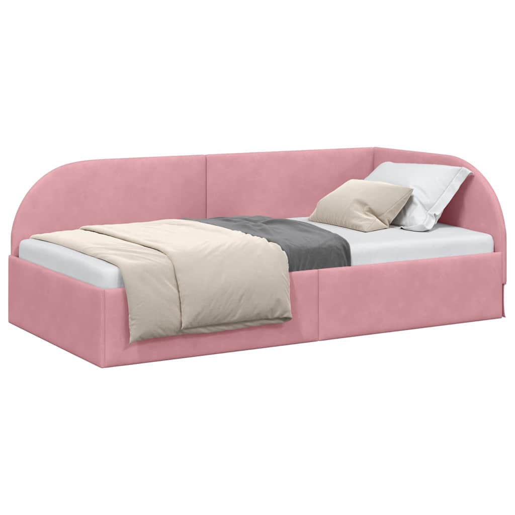 Eckbettgestell mit Kopfteil Rosa 100 x 200 cm Samt