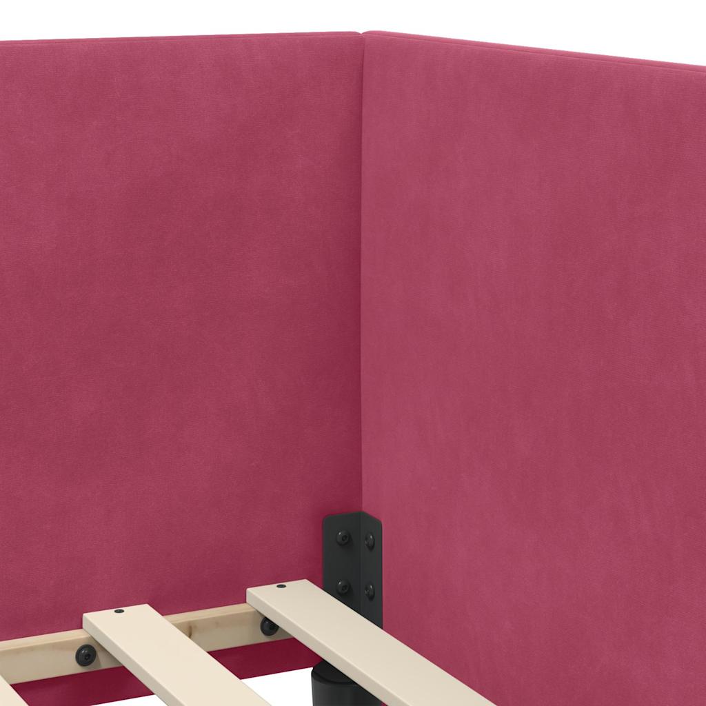 Eckbettgestell mit Kopfteil Weinrot 100 x 200 cm Samt