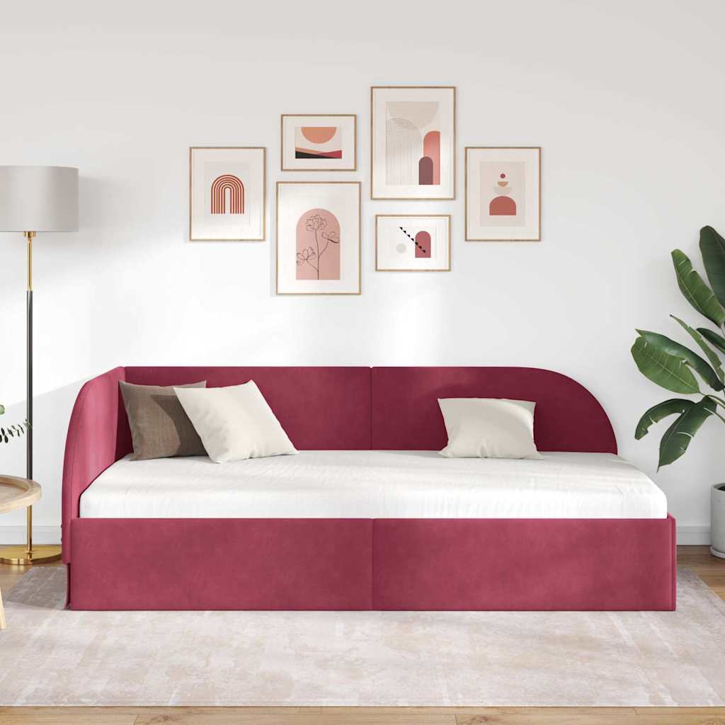 Eckbettgestell mit Kopfteil Weinrot 100 x 200 cm Samt