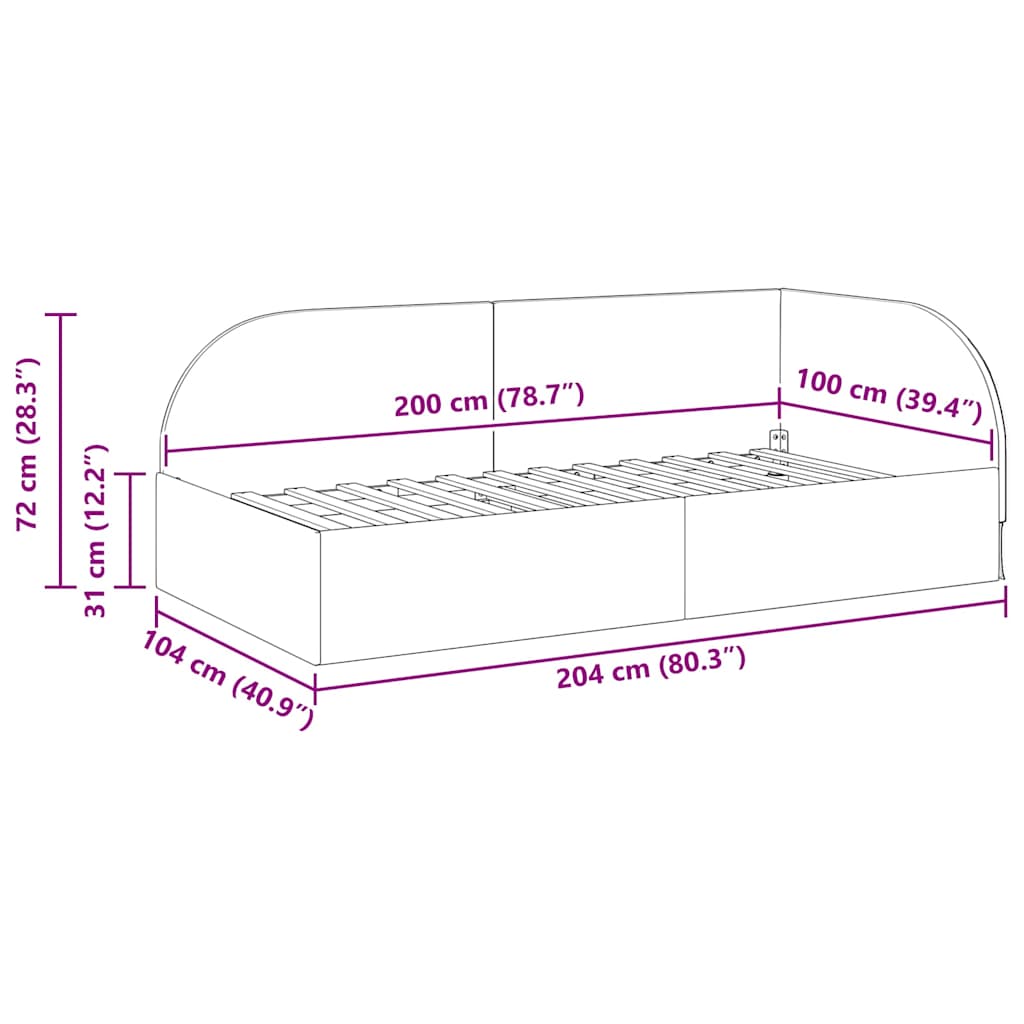Eckbettgestell mit Kopfteil Weinrot 100 x 200 cm Samt