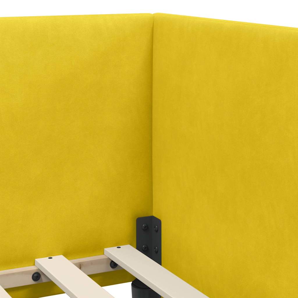 Eckbettgestell mit Kopfteil Gelb 100 x 200 cm Samt