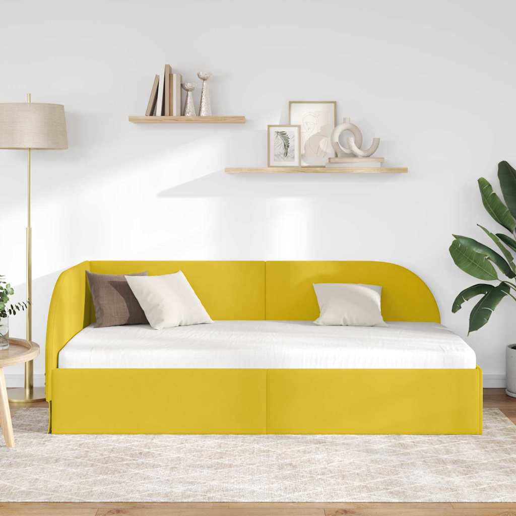 Eckbettgestell mit Kopfteil Gelb 100 x 200 cm Samt