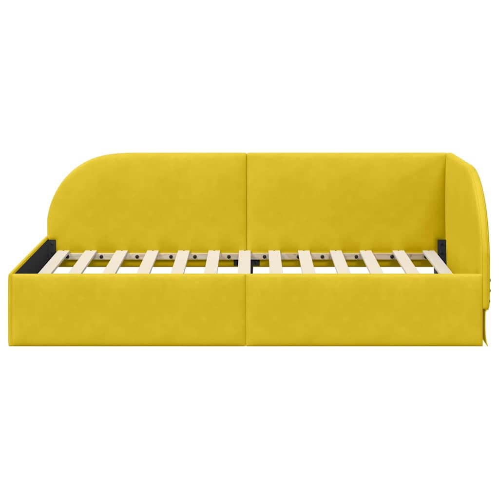 Eckbettgestell mit Kopfteil Gelb 100 x 200 cm Samt