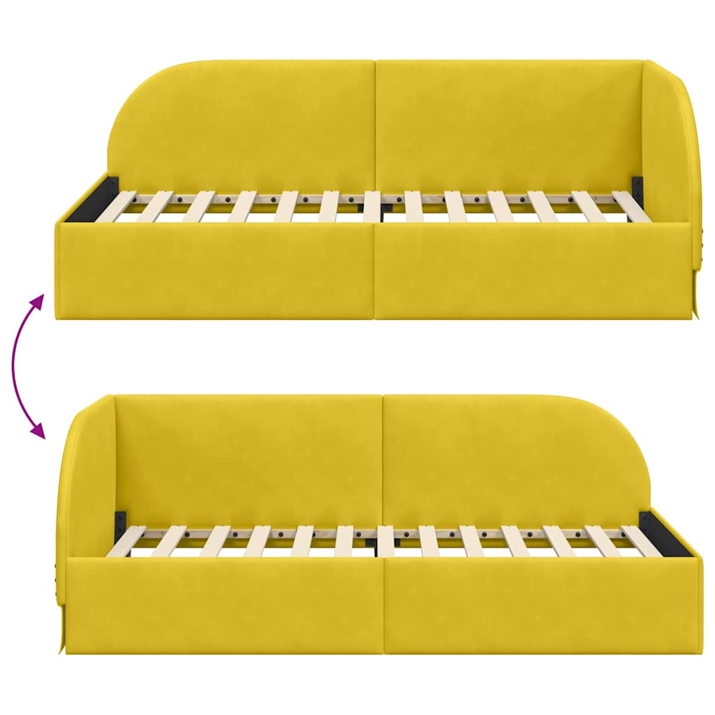 Eckbettgestell mit Kopfteil Gelb 100 x 200 cm Samt