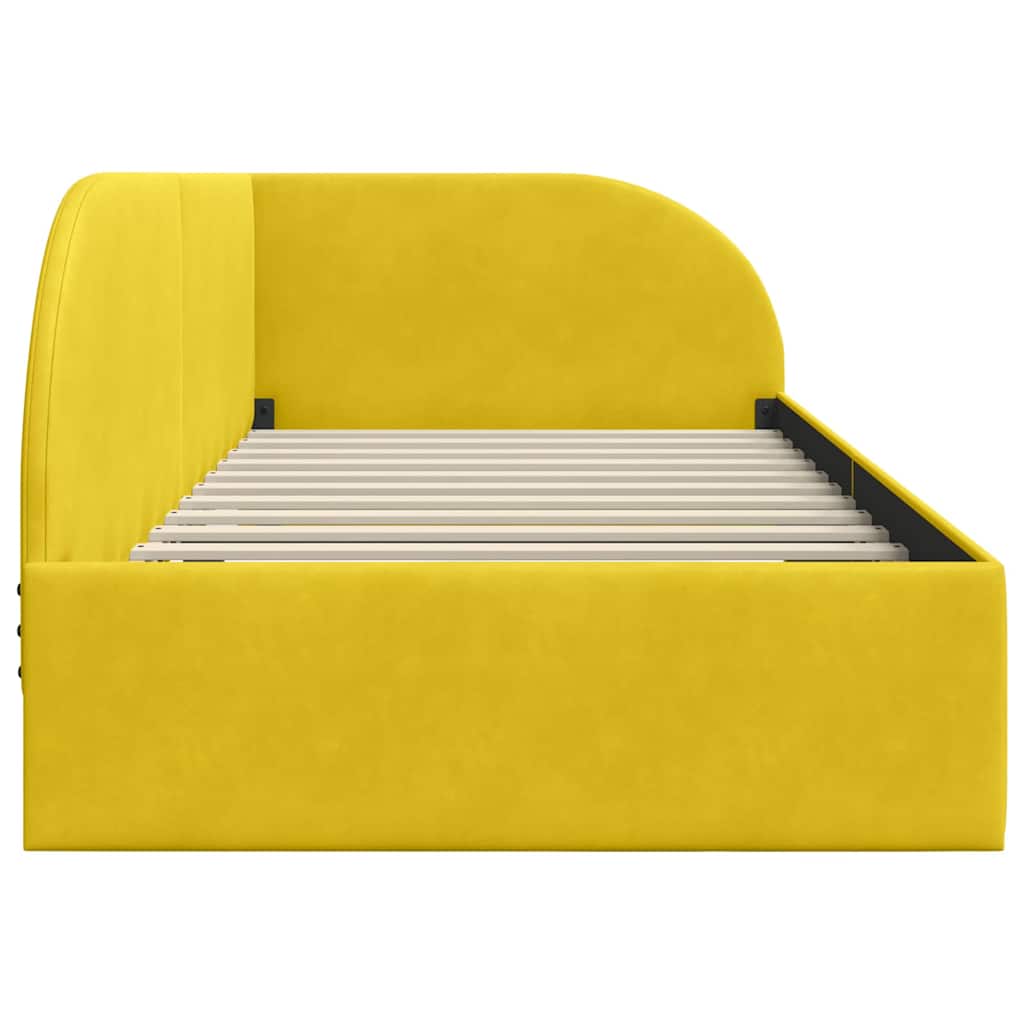 Eckbettgestell mit Kopfteil Gelb 100 x 200 cm Samt