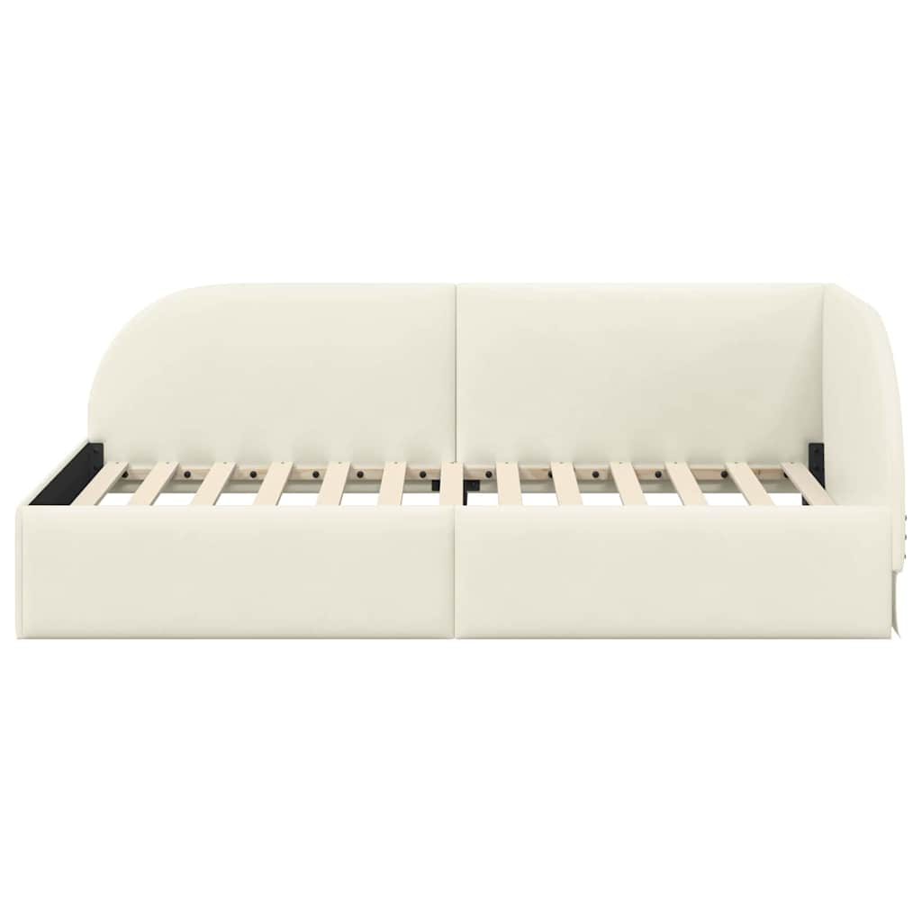 Eckbettgestell mit Kopfteil Creme 100 x 200 cm Samt