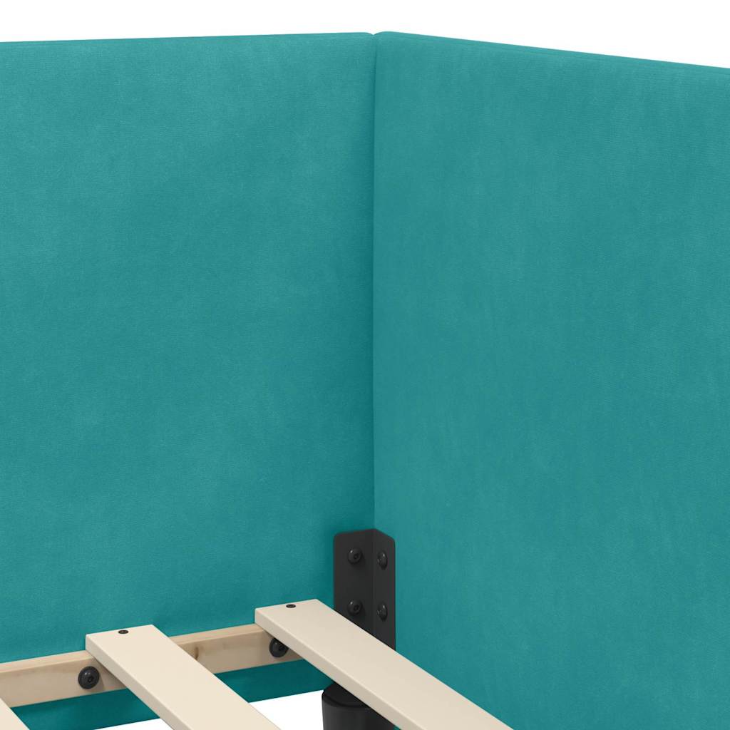 Eckbettgestell mit Kopfteil Türkis 100 x 200 cm Samt