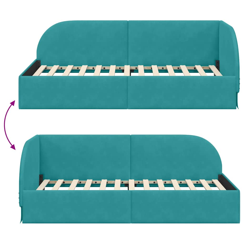 Eckbettgestell mit Kopfteil Türkis 100 x 200 cm Samt