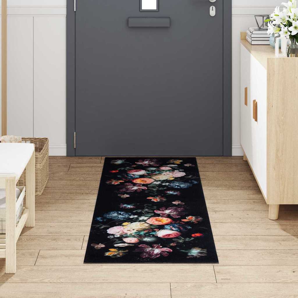Küchenmatte Floral Schwarz 180 x 60 cm Samt