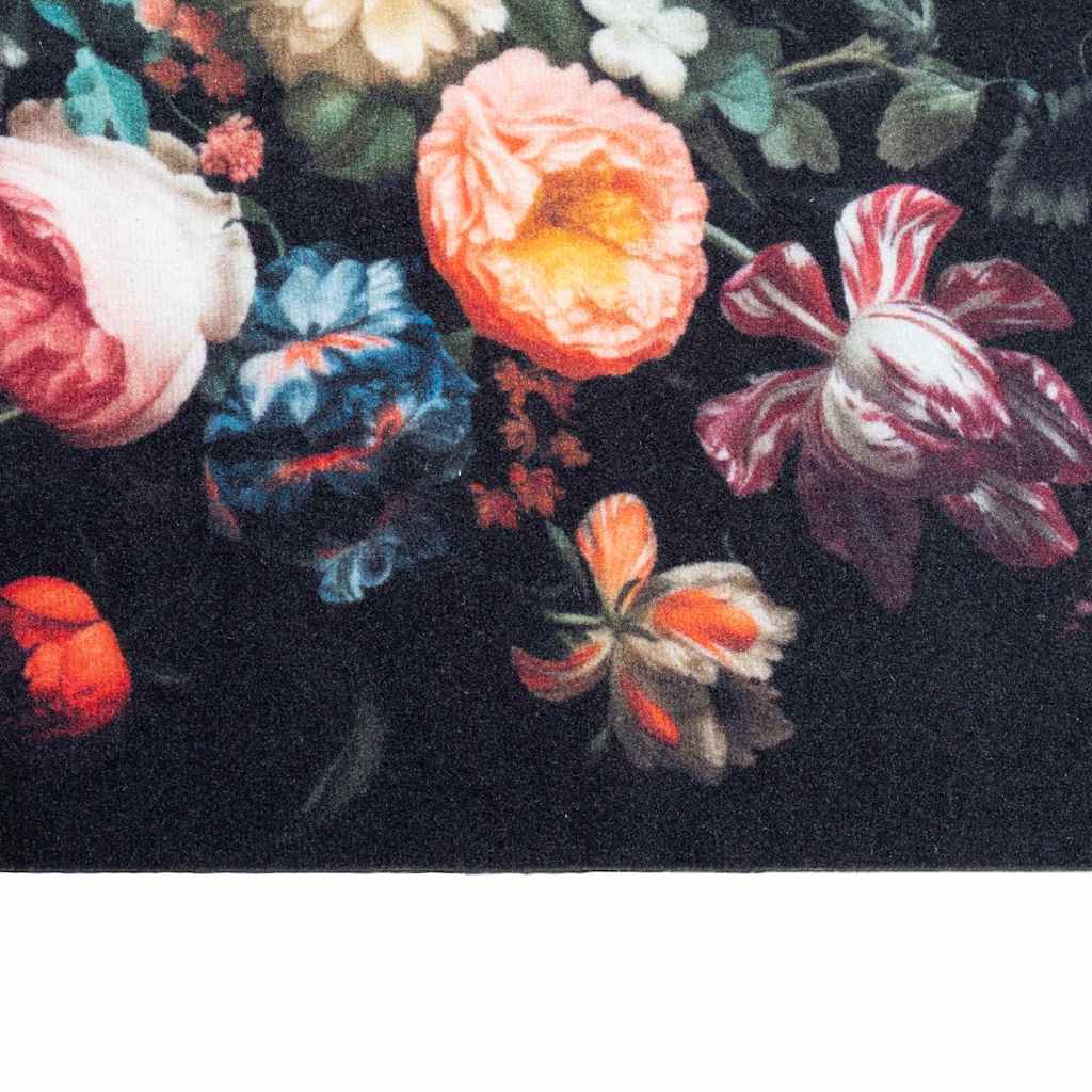 Küchenmatte Floral Schwarz 300 x 60 cm Samt