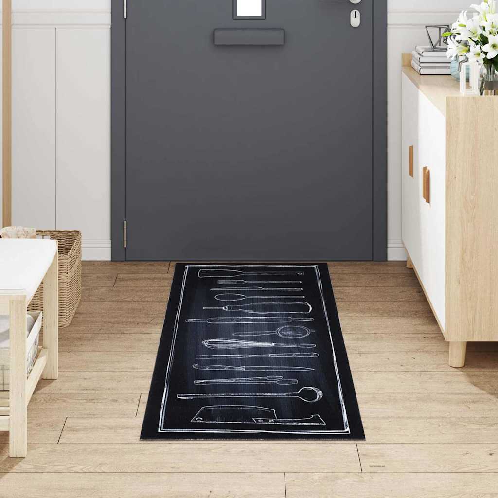 Küchenmatte Toile-de-Jouy Schwarz 180 x 60 cm Samt