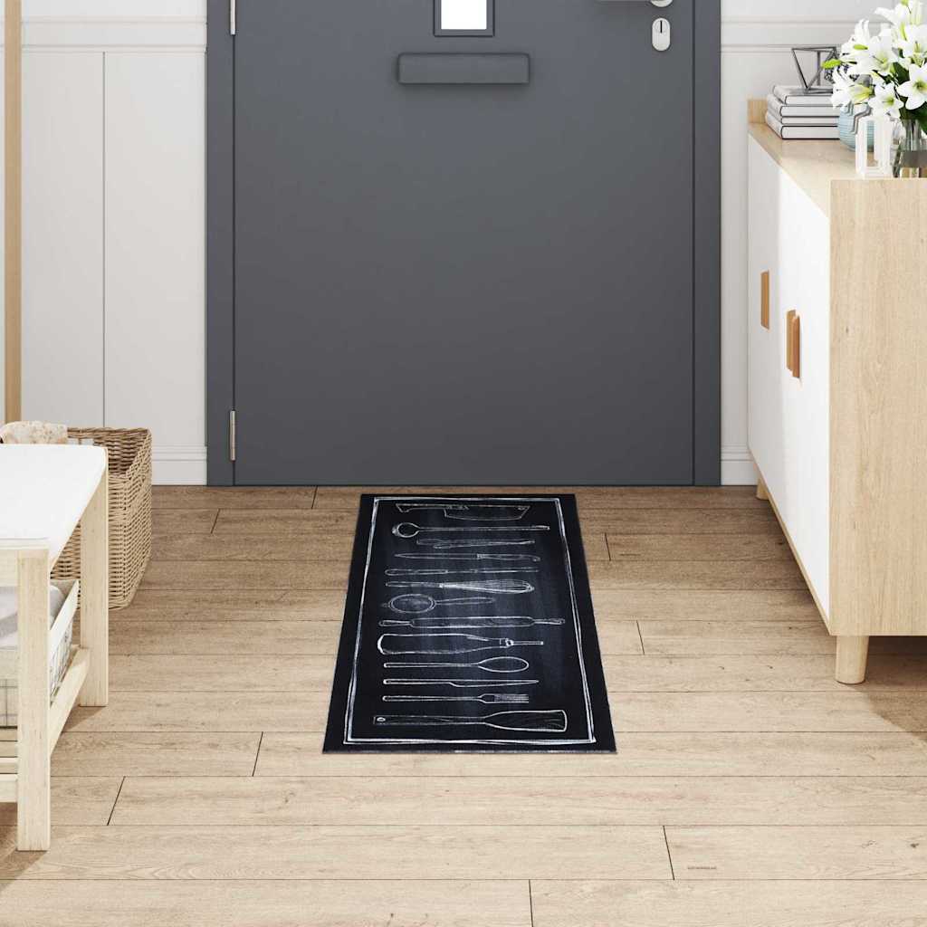 Küchenmatte Toile-de-Jouy Schwarz 150 x 45 cm Samt