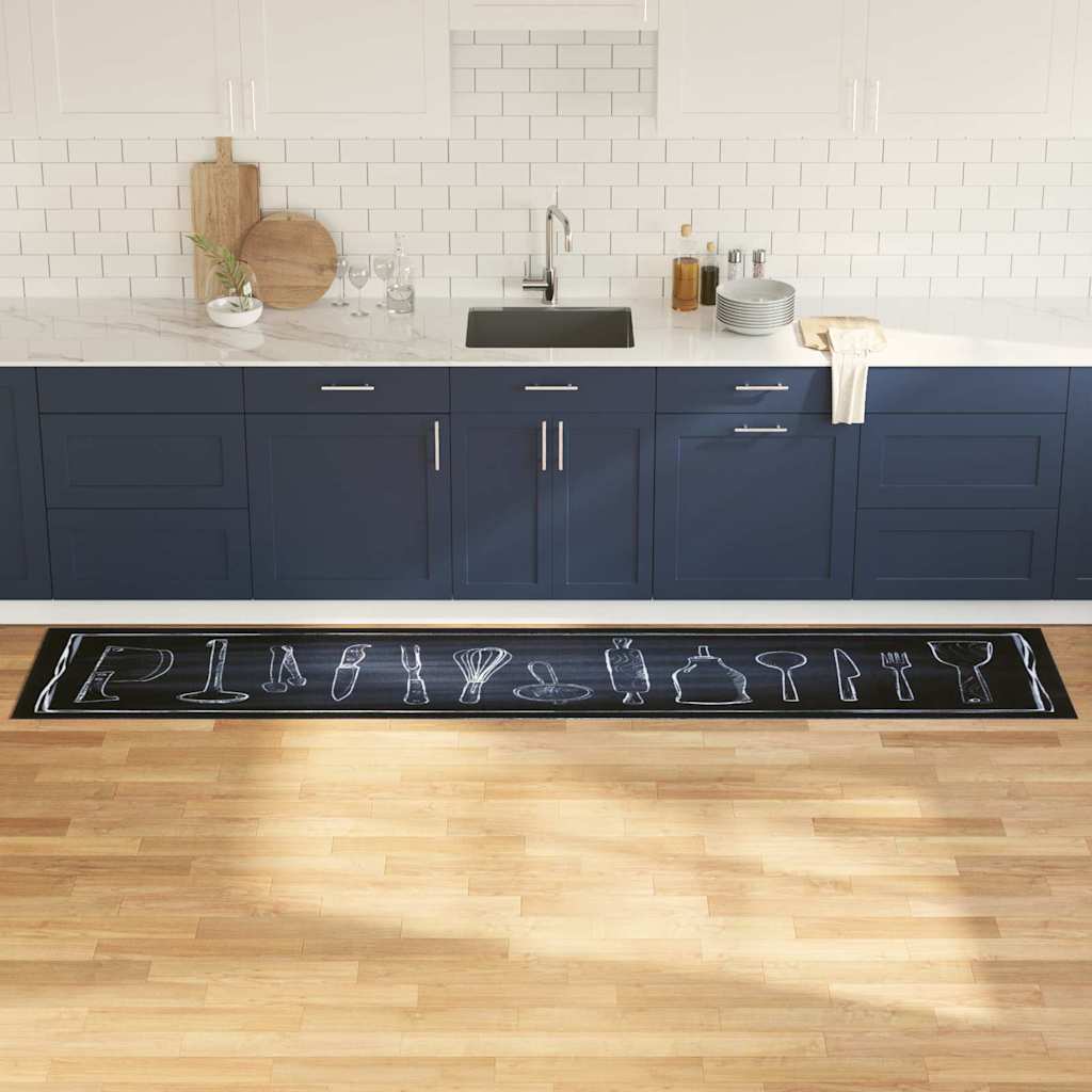 Küchenmatte Toile-de-Jouy Schwarz 300 x 60 cm Samt