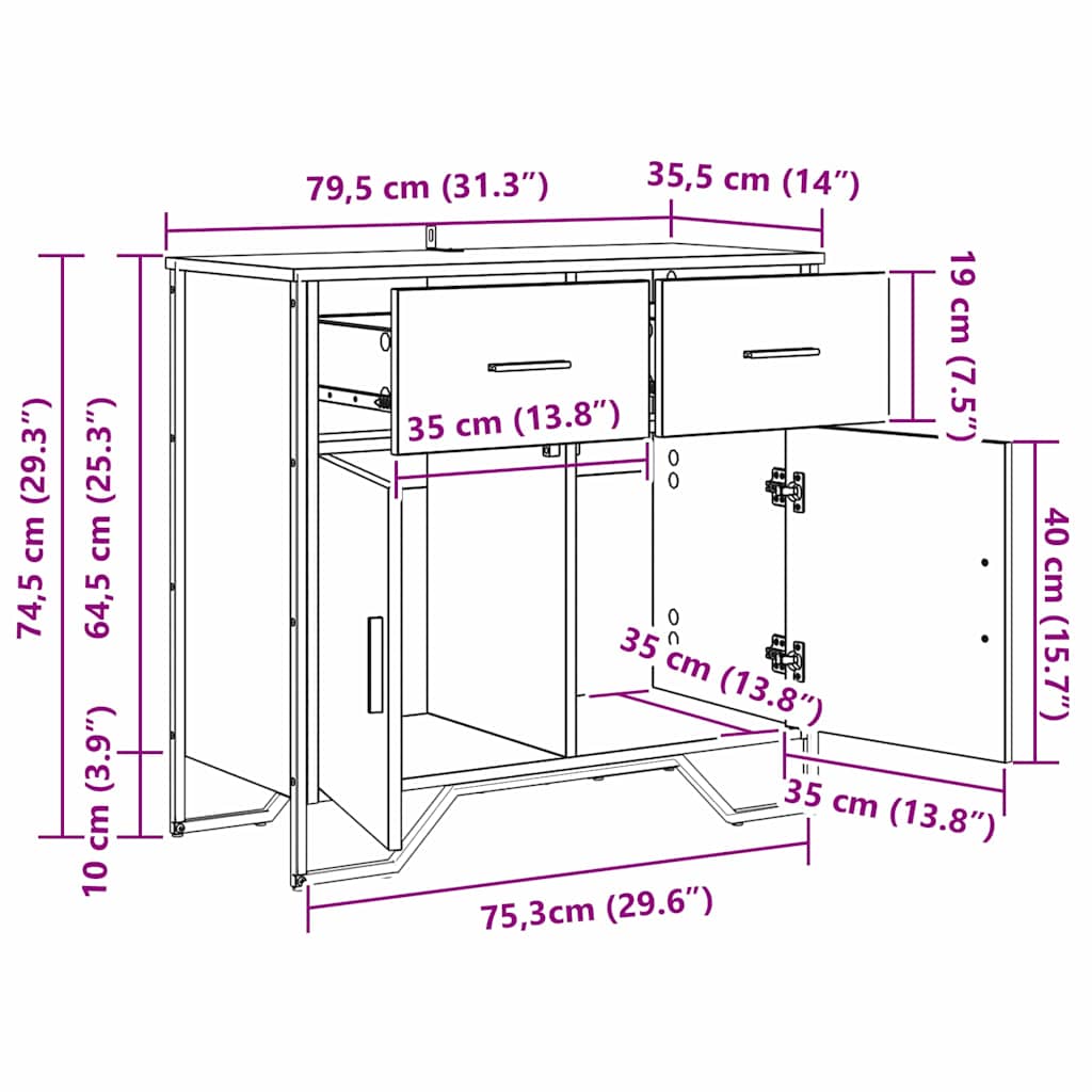 Sideboard Altholz 79.5 x 35.5 x 74.5 cm Holzwerkstoff