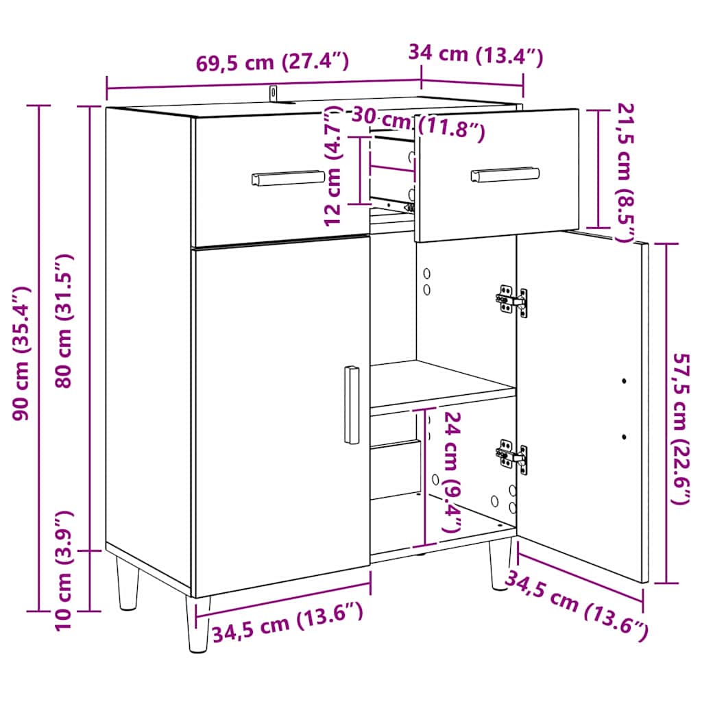 Sideboard Schwarz Eichen-Optik 34 x 69,5 x 89 cm Holzwerkstoff