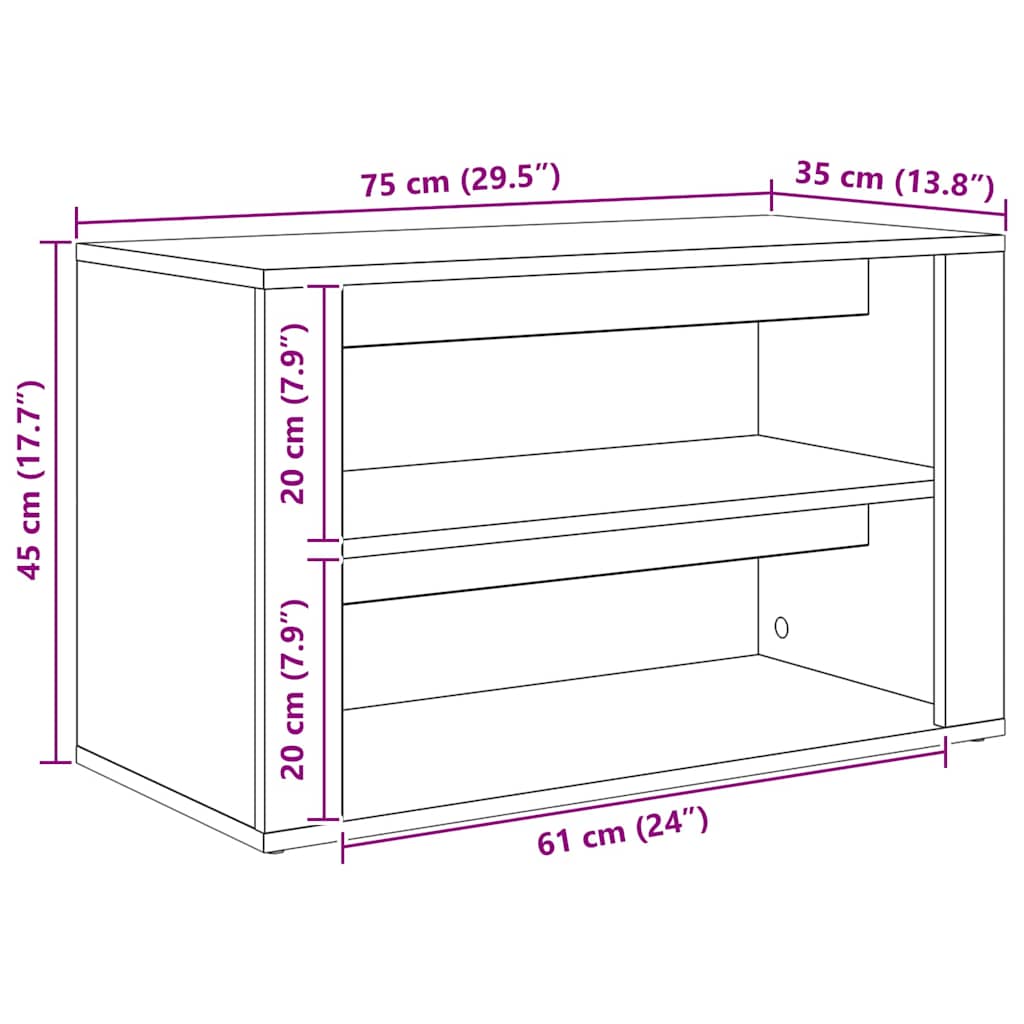 Schuhregal Schwarz Eichen-Optik 75 x 35 x 45 cm Holzwerkstoff