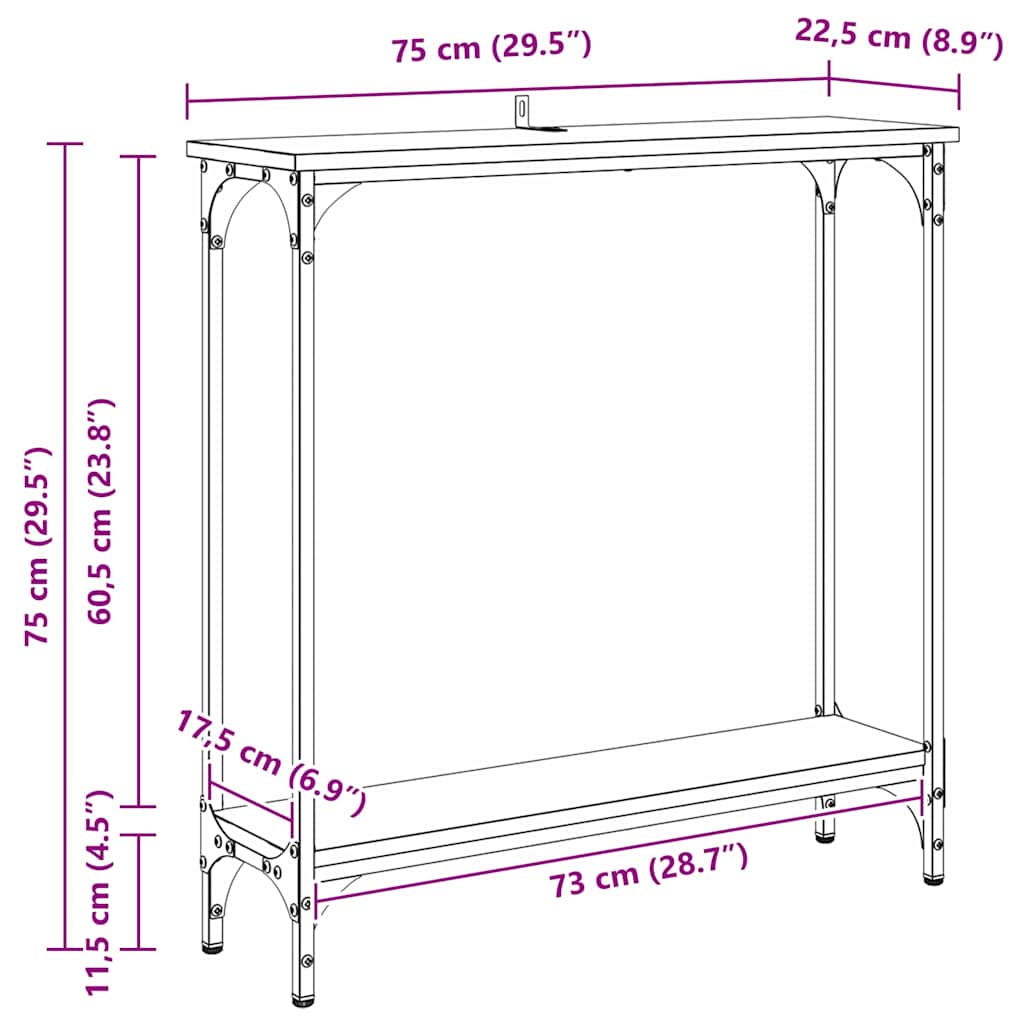 Konsolentisch mit Regal Altholz 75 x 22,5 x 75 cm Holzwerkstoff