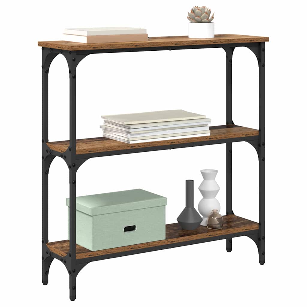 Konsolentisch mit Regal mit Speicher Altholz 75 x 22,5 x 75 cm