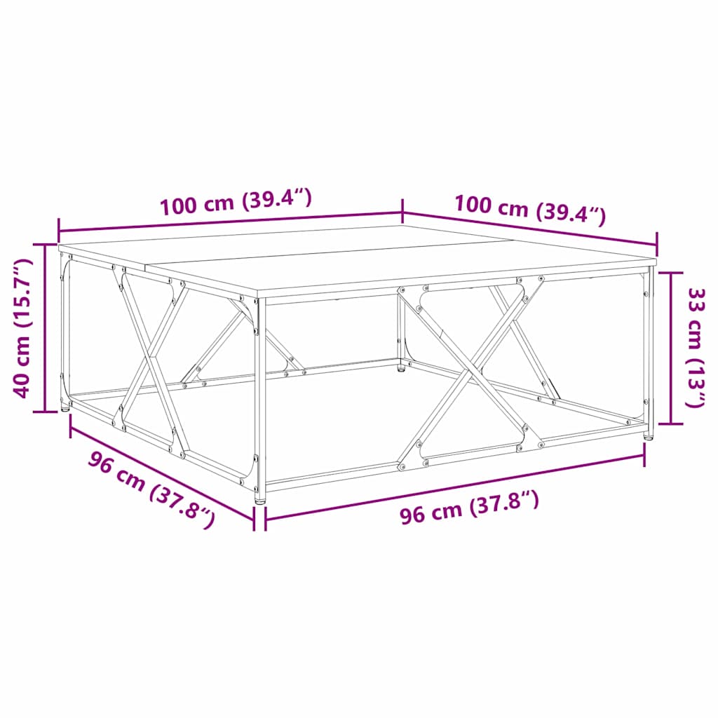 Couchtisch Schwarz Eichen-Optik 100 x 100 x 40 cm Holzwerkstoff