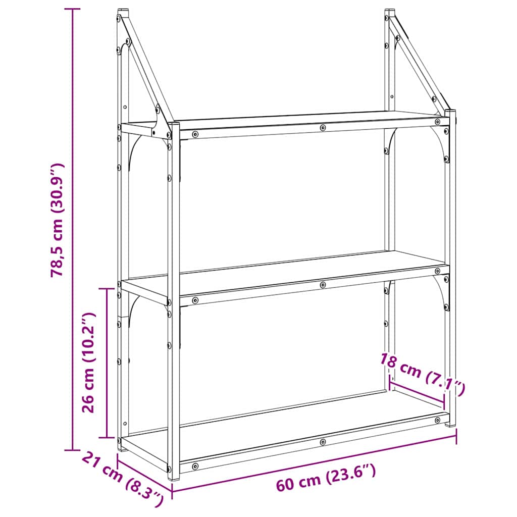 Wandregal mit Regal Altholz 60 x 21 x 78,5 cm Holzwerkstoff